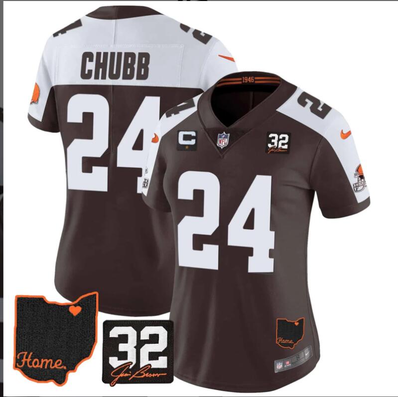 Women Cleveland Browns 24 Chubb 2024 NFL Nike black jerseys